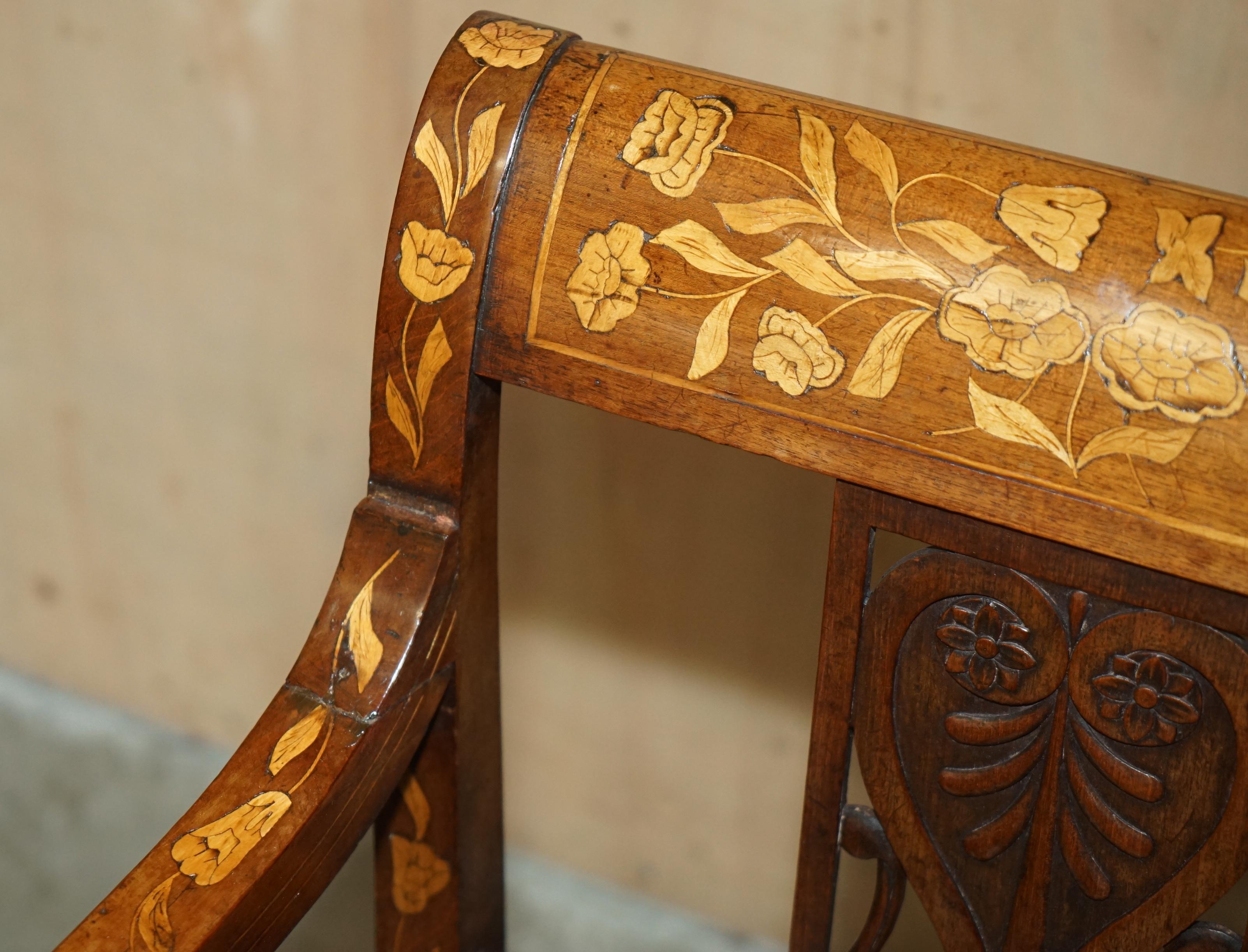 Hand-Crafted FINE IMPORTANT RESTORED ANTiQUE DUTCH MARQUETRY CHESTERFIELD LEATHER DESK CHAIR For Sale