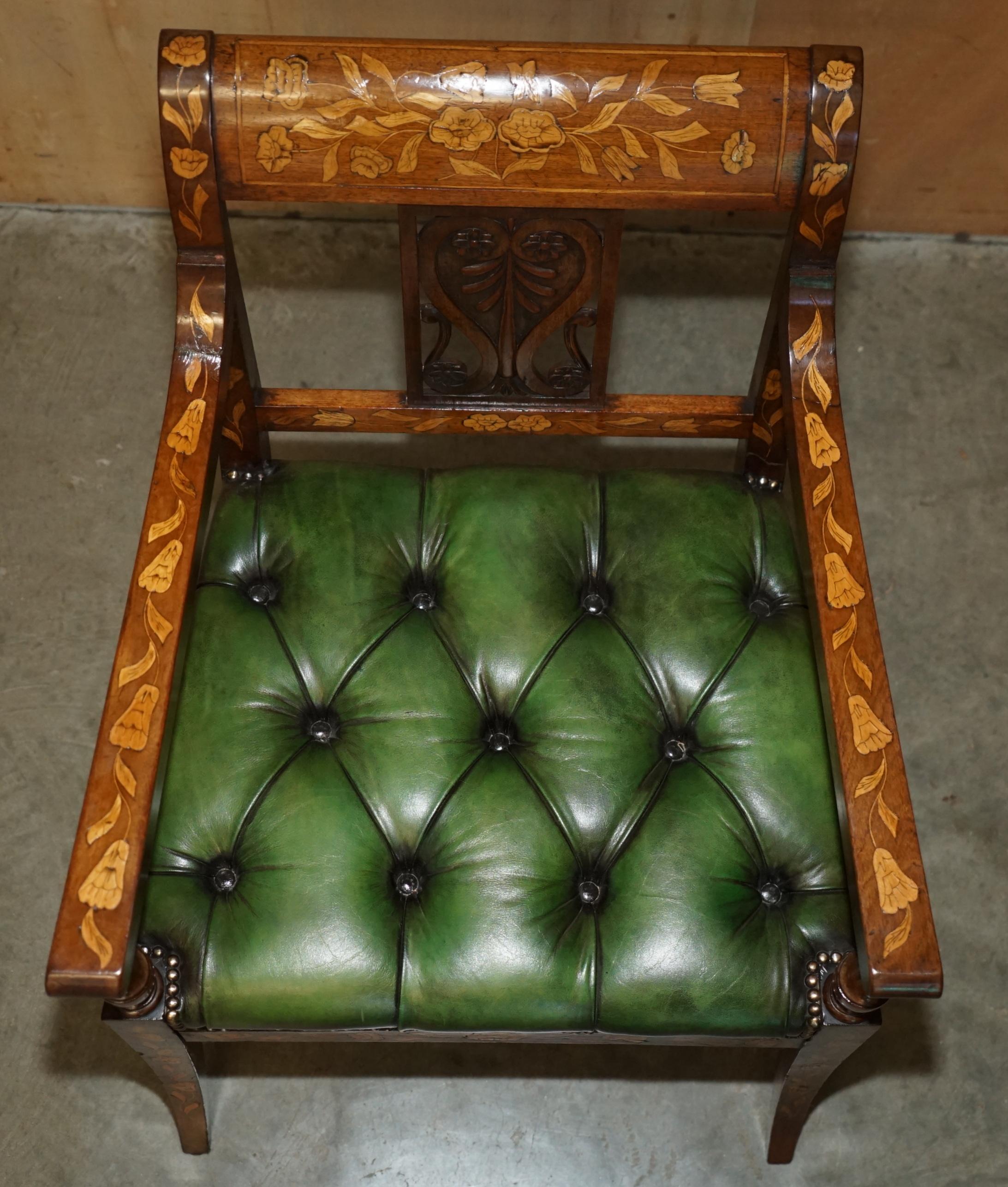 Mid-19th Century FINE IMPORTANT RESTORED ANTiQUE DUTCH MARQUETRY CHESTERFIELD LEATHER DESK CHAIR For Sale