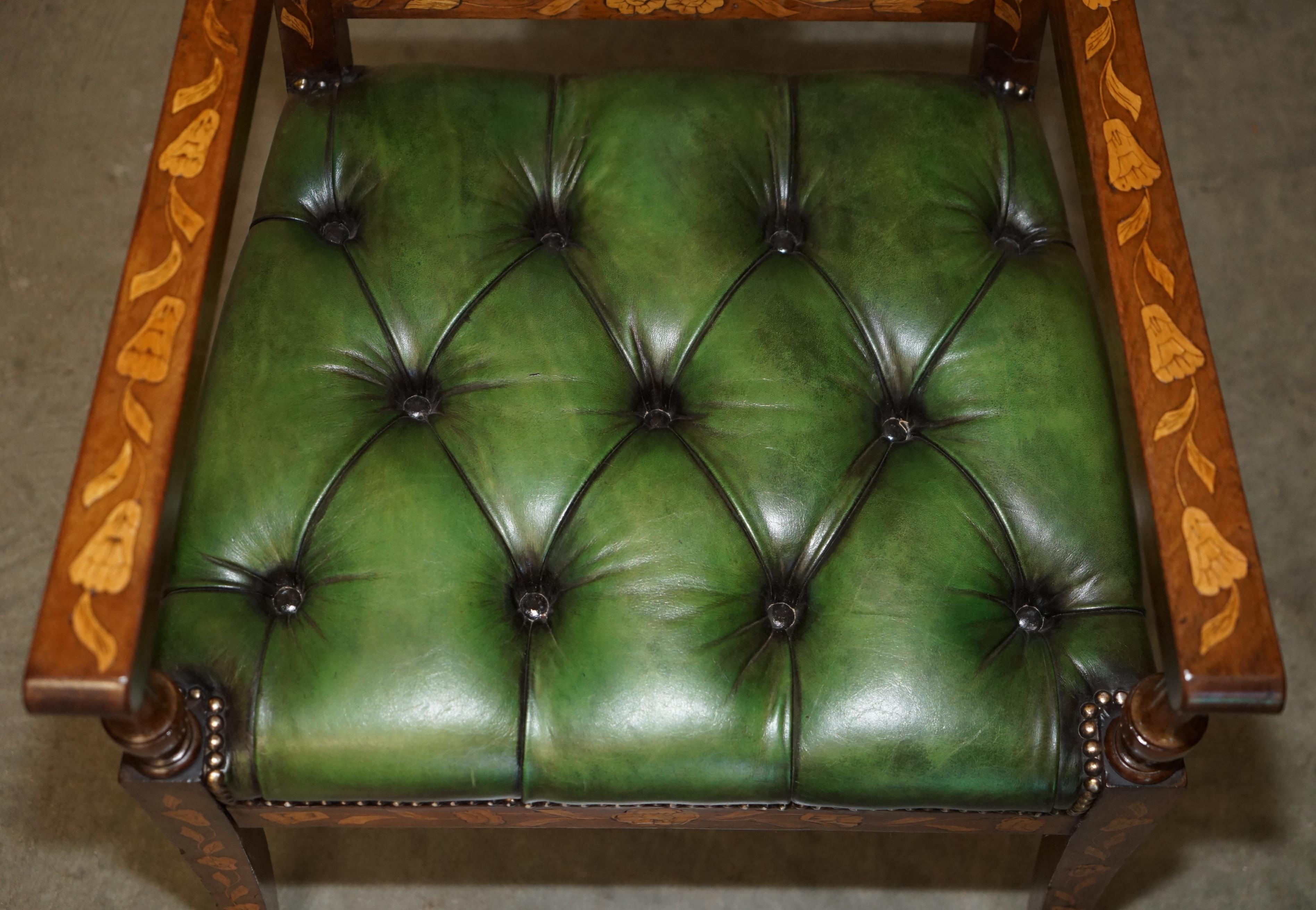 Leather FINE IMPORTANT RESTORED ANTiQUE DUTCH MARQUETRY CHESTERFIELD LEATHER DESK CHAIR For Sale
