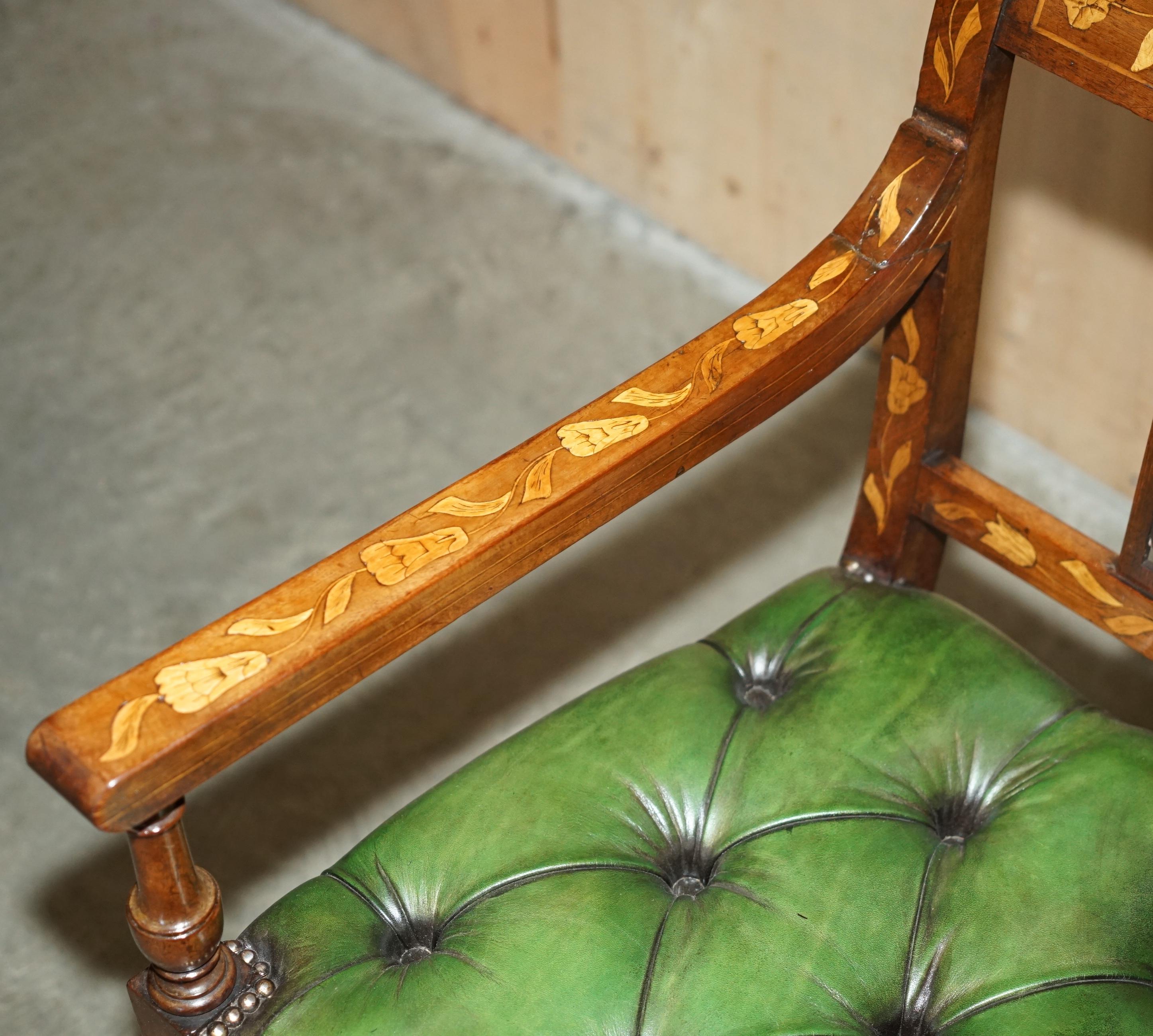 FINE IMPORTANT RESTORED ANTiQUE DUTCH MARQUETRY CHESTERFIELD LEATHER DESK CHAIR For Sale 1