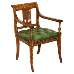 FINA SILLA DE ESCRITORIO DE PIEL DE MARQUETRÍA HOLANDESA ANTiQUE RESTAURADA