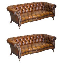 Fine Important Restored Pair of Vintage Howard & Sons Leather Chesterfield Sofas