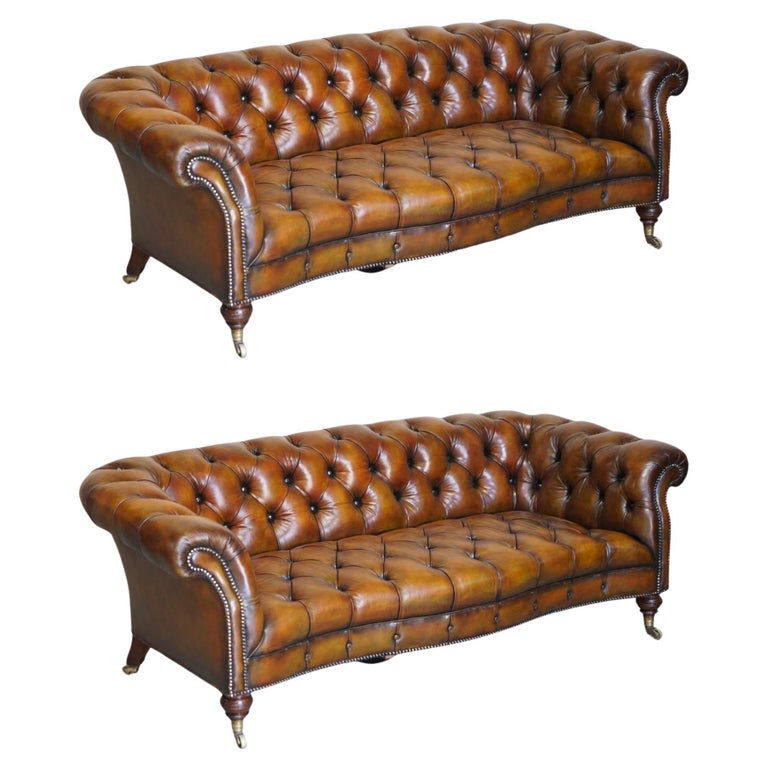 Fine Important Restored Pair of Antique Howard and Sons Leather  Chesterfield Sofas For Sale at 1stDibs | john howard chesterfield