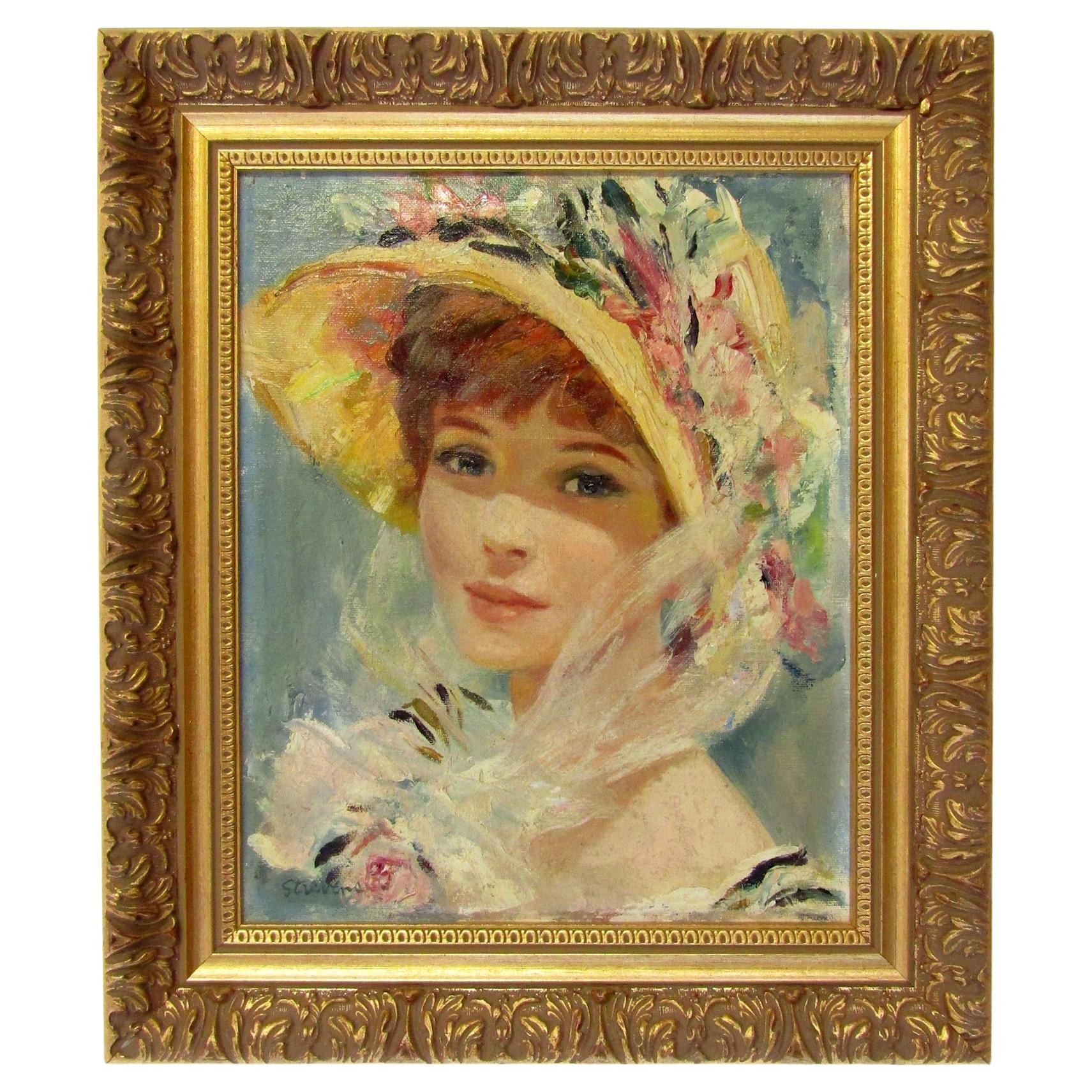 Fine Impressionist Oil On Canvas Society Lady by John Strevens (1902-1990) For Sale