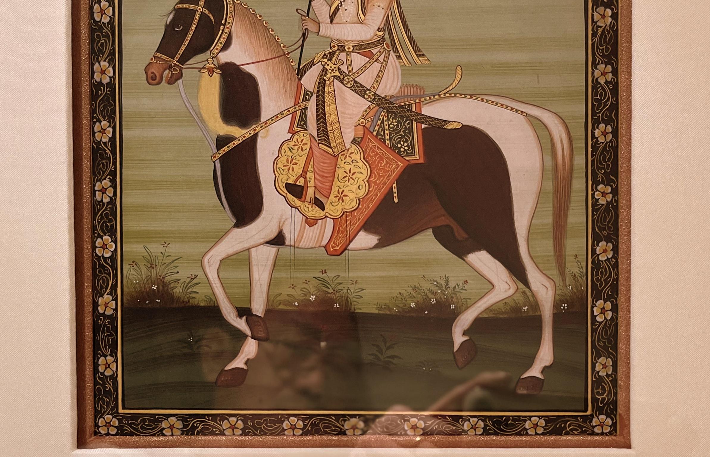 Fine Indian Brush Painting of a Nobleman Riding on a Horse In Good Condition For Sale In Greenwich, CT