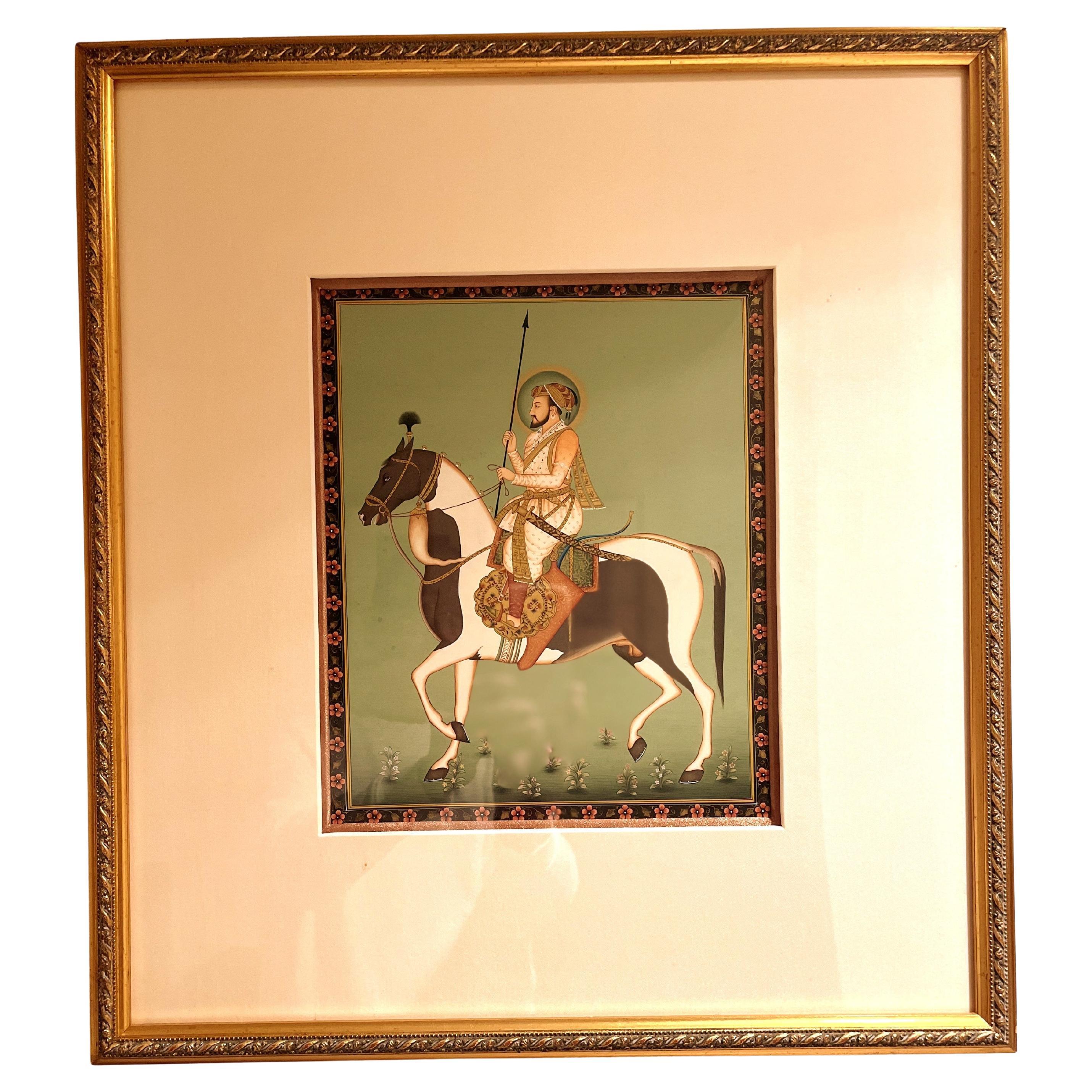 Fine Indian Brush Painting of a Nobleman Riding on a Horse