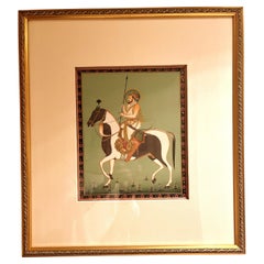 Antique Fine Indian Brush Painting of a Nobleman Riding on a Horse