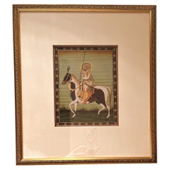 Antique Fine Indian Brush Painting of a Nobleman Riding on a Horse