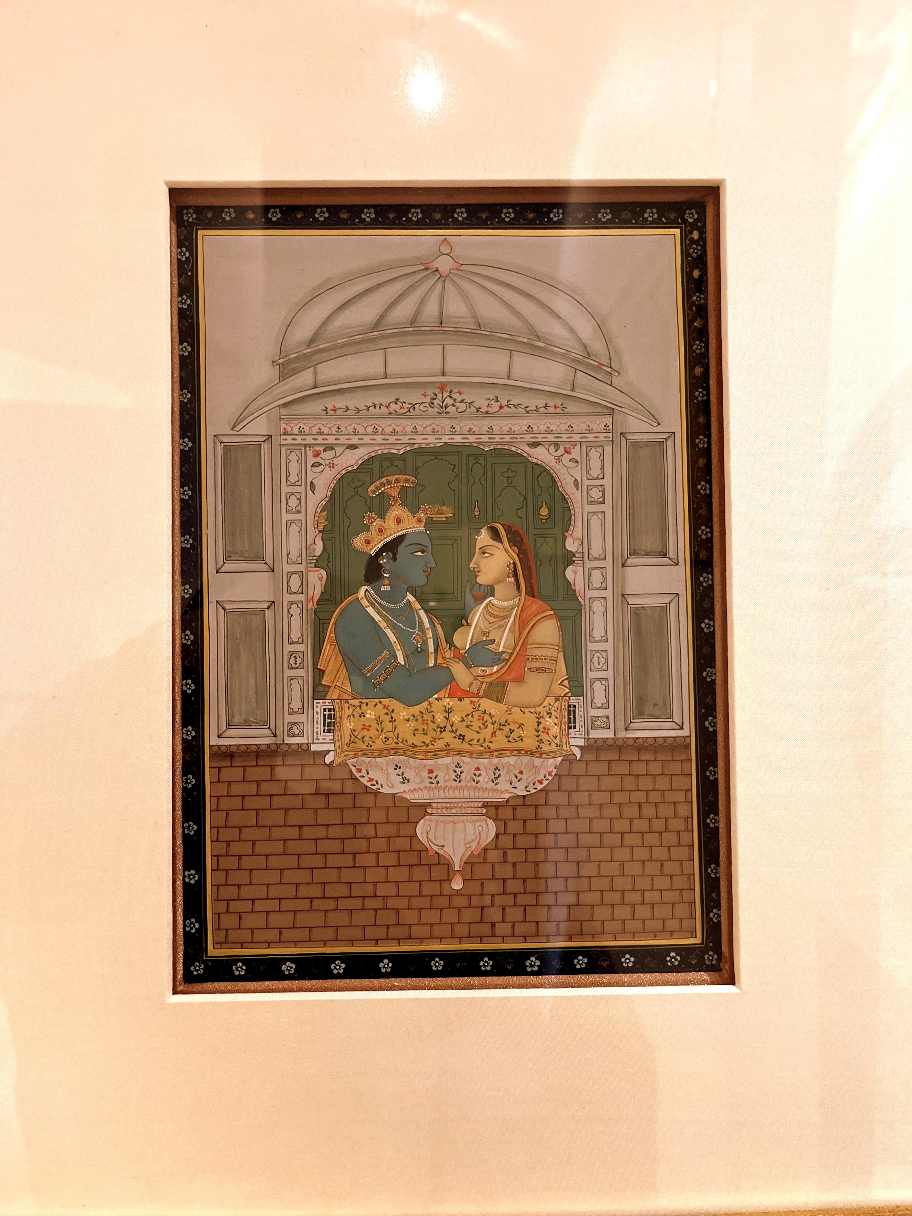 Hand-Painted Fine Indian Court Painting Framed For Sale