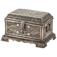 Fine Indian Silver Filigree Casket with Hinged Cover, 18th Century