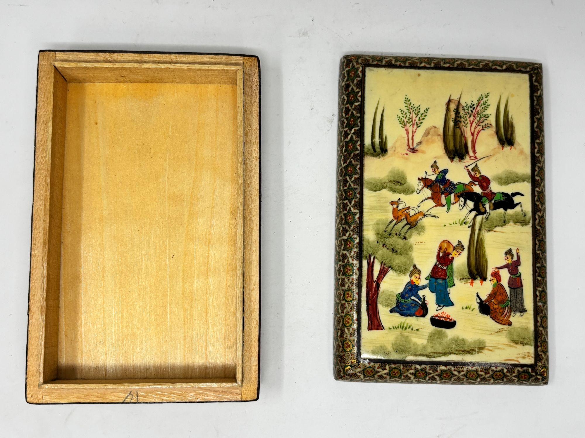 Fine Indo-Persian Micro Mosaic Marquetry Box with Miniature Painting 1940s For Sale 3