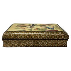 Fine Indo-Persian Micro Mosaic Marquetry Box with Miniature Painting 1940s