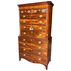 Fine inlaid 18th Century English George III chest on chest 81.5" high