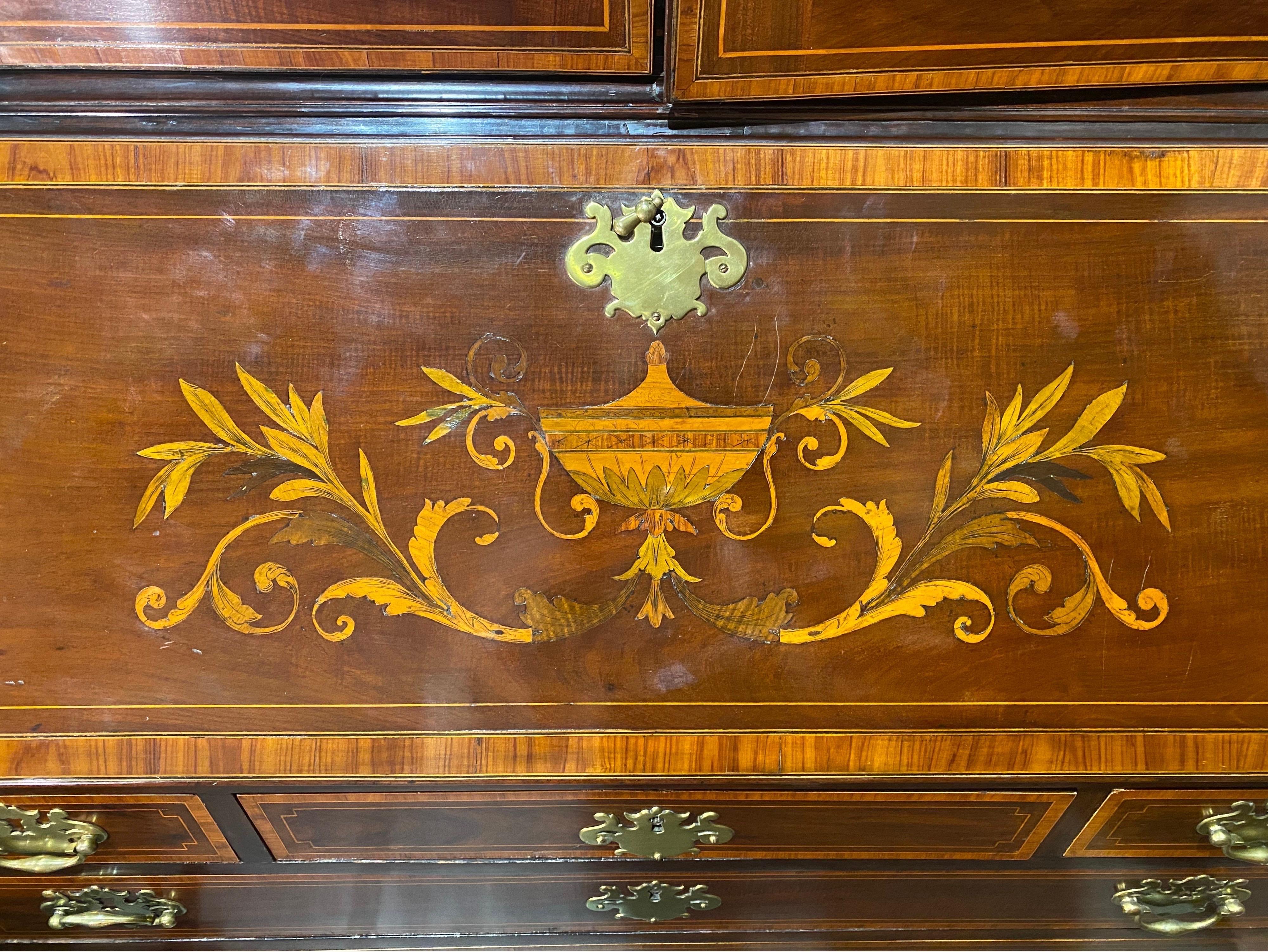 Fine Inlaid Georgian Secretary with Falconer Pediment, Probably by Gillows For Sale 2