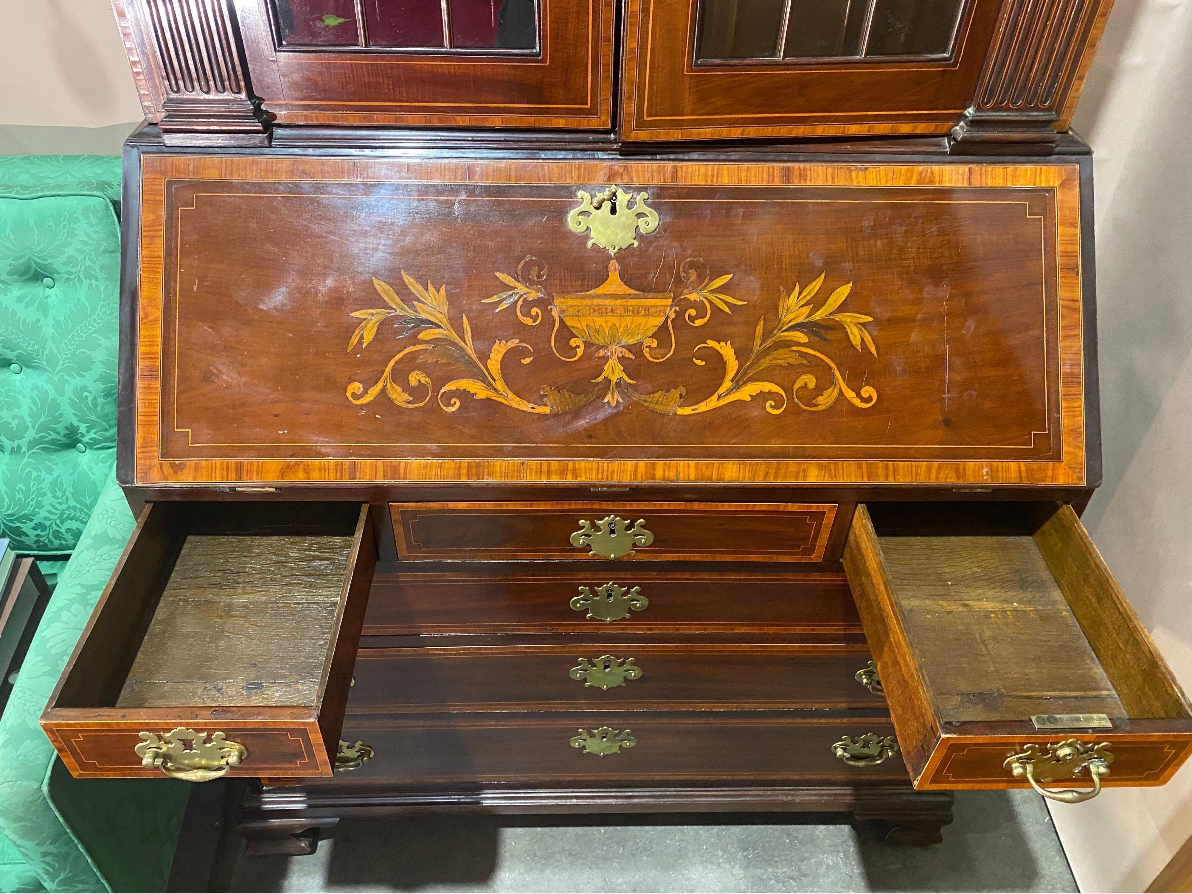 Fine Inlaid Georgian Secretary with Falconer Pediment, Probably by Gillows For Sale 3
