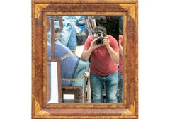 Fine Inlaid Mixed Wood Beveled Mirror