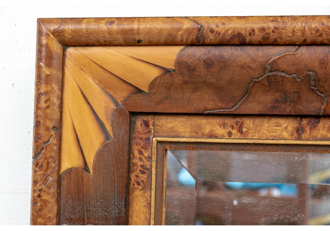 20th Century Fine Inlaid Mixed Wood Beveled Mirror For Sale