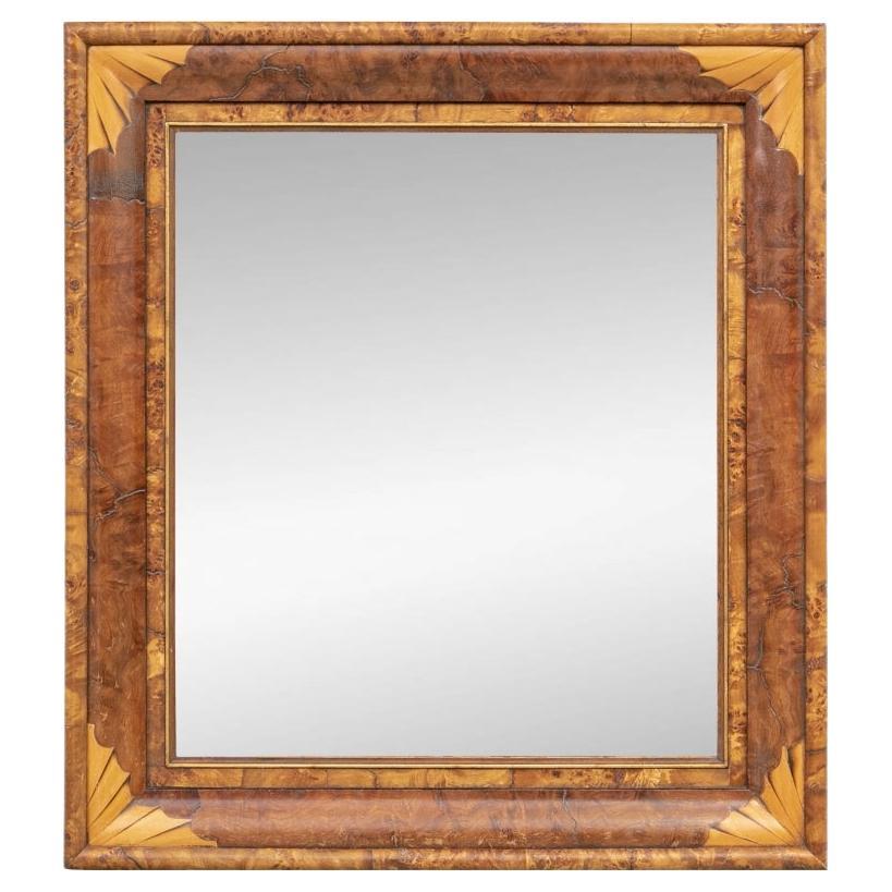 Fine Inlaid Mixed Wood Beveled Mirror For Sale