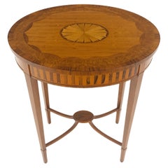 Fine Inlaid Oval Top Adams Style Tapered Legs Lamp Side Table Stand MINT