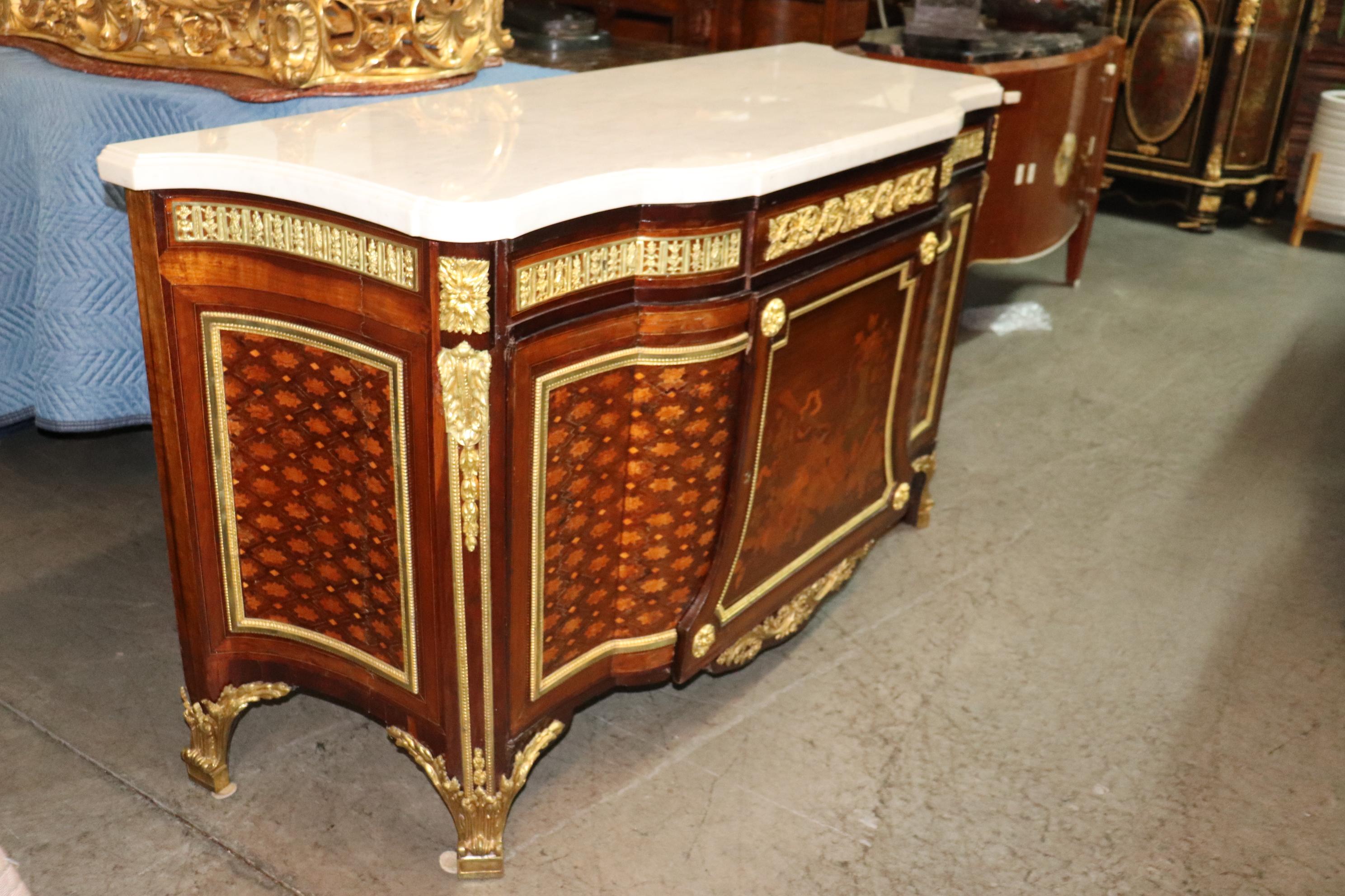 European Fine Inlaid Palace Sized French Louis XV Marble Top Commode, circa 1870s For Sale