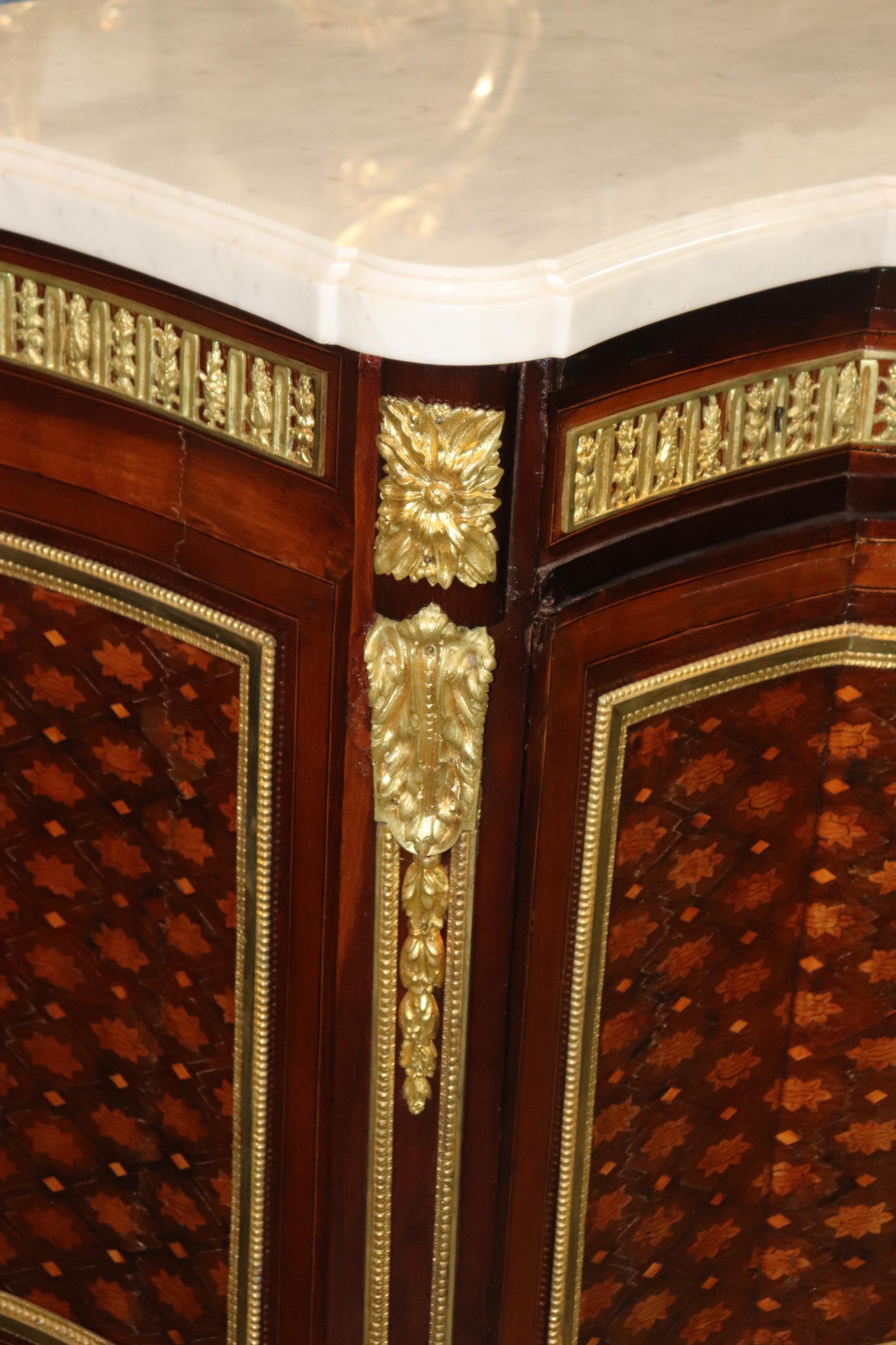 19th Century Fine Inlaid Palace Sized French Louis XV Marble Top Commode, circa 1870s For Sale