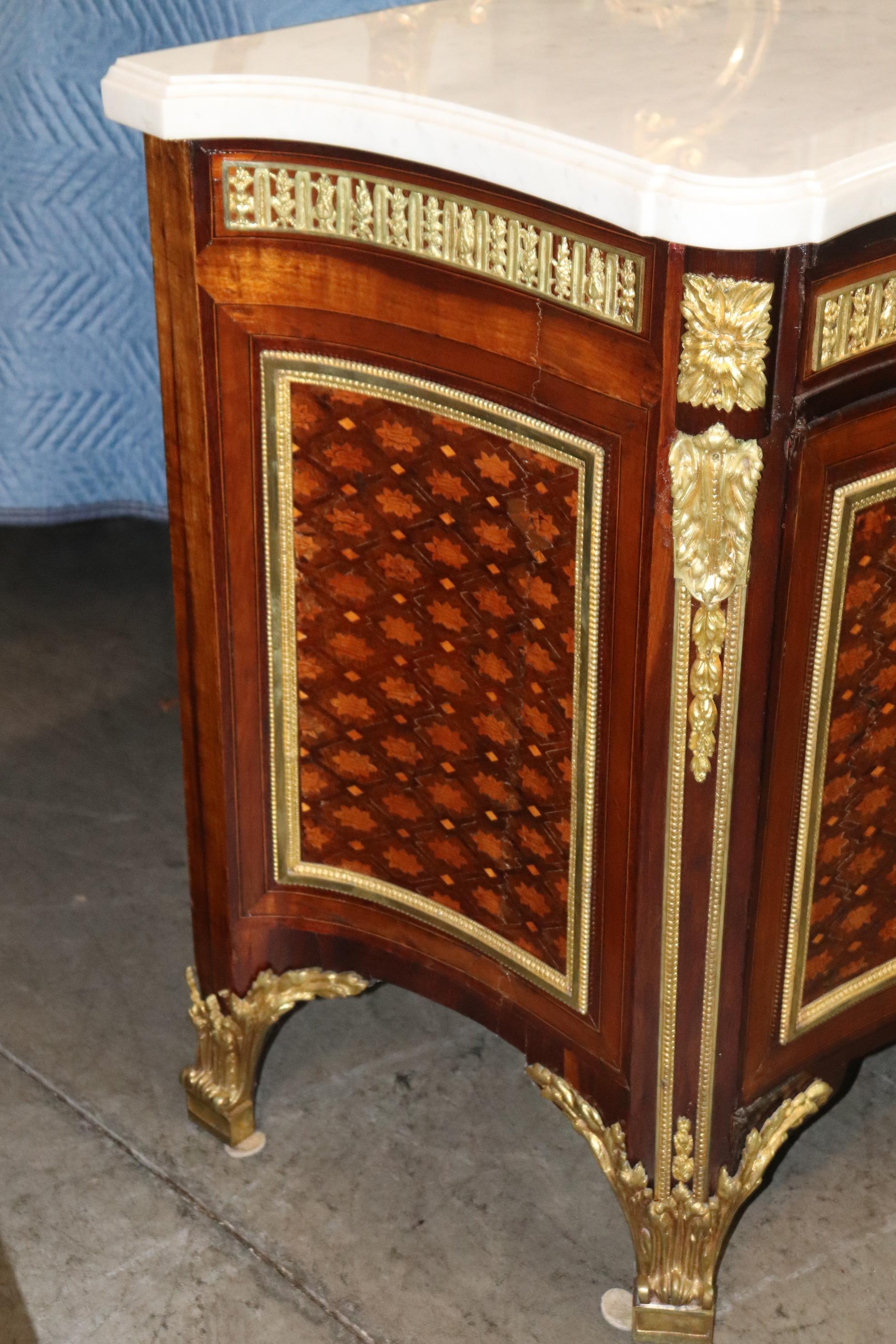 Bronze Fine Inlaid Palace Sized French Louis XV Marble Top Commode, circa 1870s For Sale