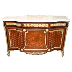 Vintage Fine Inlaid Palace Sized French Louis XV Marble Top Commode, circa 1870s