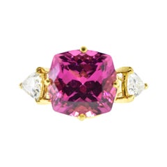 Fine Intense Pink Tourmaline and Diamond Ring