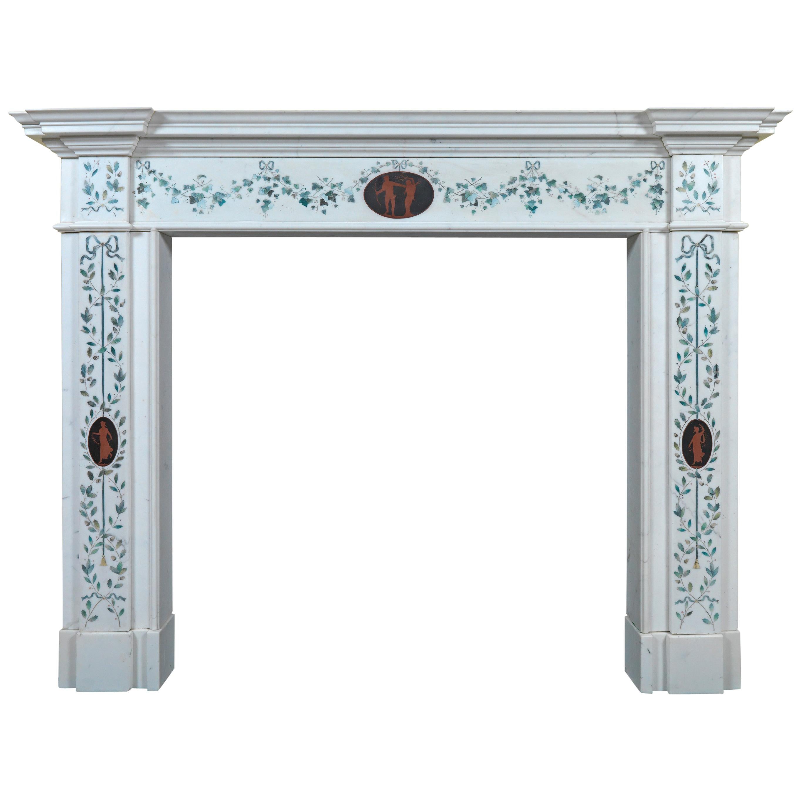 Fine Irish 18th Century Design Inlaid Marble Chimneypiece Attributed to Bossi For Sale