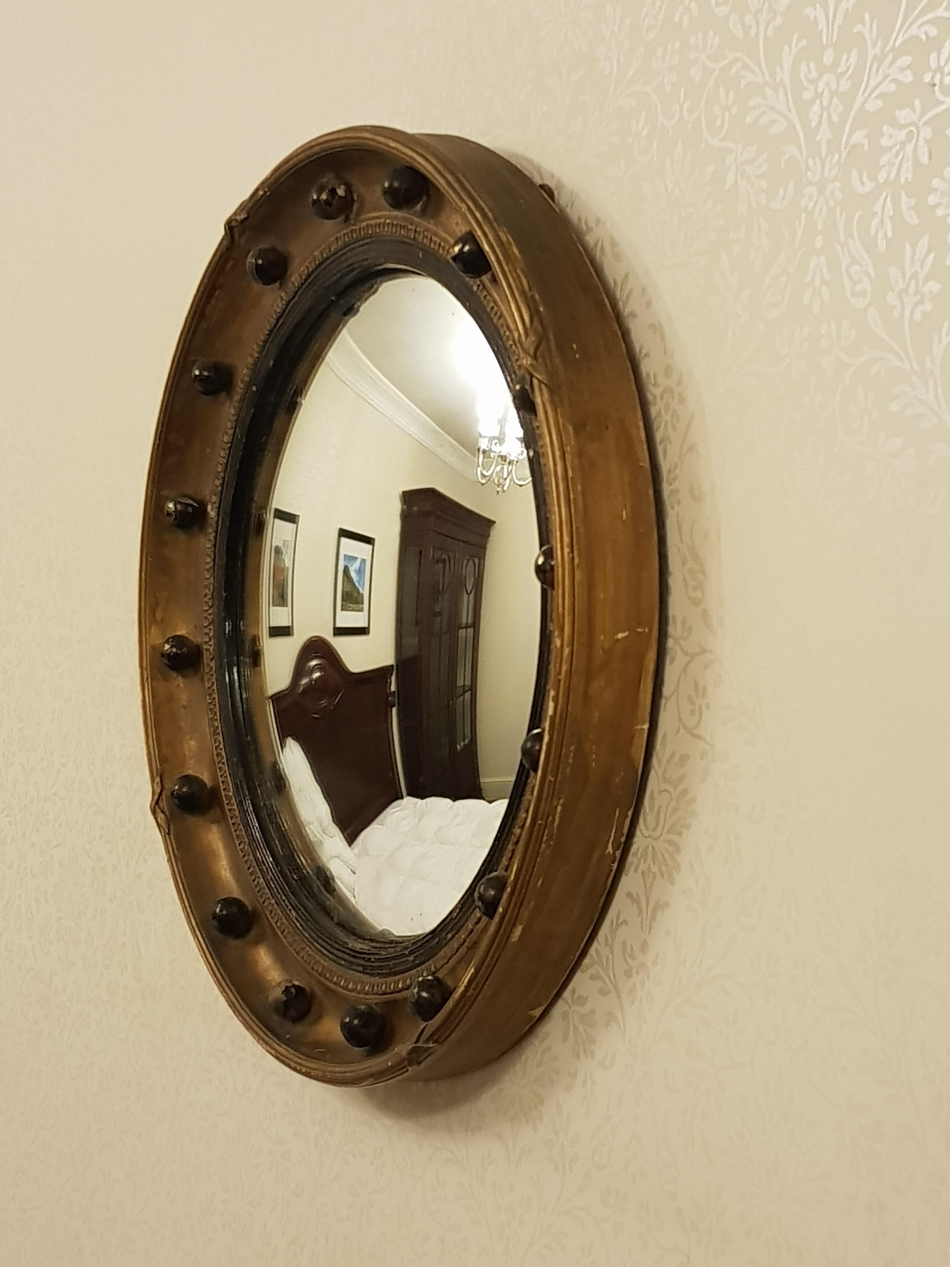 Carved Fine Irish 19th Century Gilt Convex Mirror For Sale