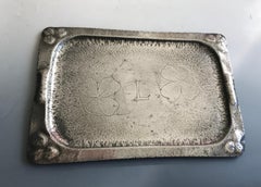 Fine Irish Arts & Crafts Pewter Shamrock Design Tray Folk Art