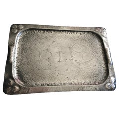 Vintage Fine Irish Arts & Crafts Pewter Shamrock Design Tray Folk Art