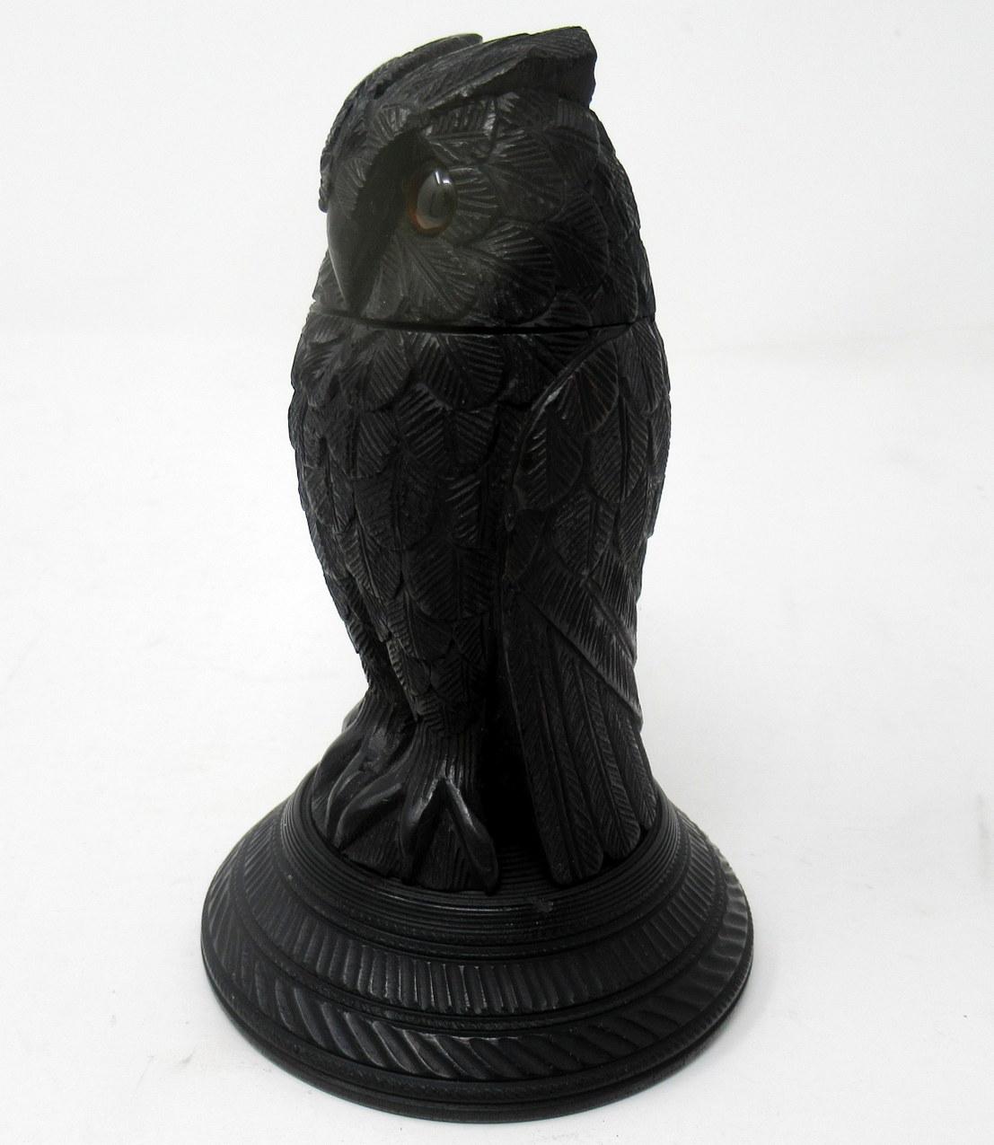 19th Century Fine Irish Bog Oak Hand Carved Owl poss. by Cornelius Goggin Dublin Ireland