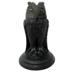 Fine Irish Bog Oak Hand Carved Owl poss. by Cornelius Goggin Dublin Ireland