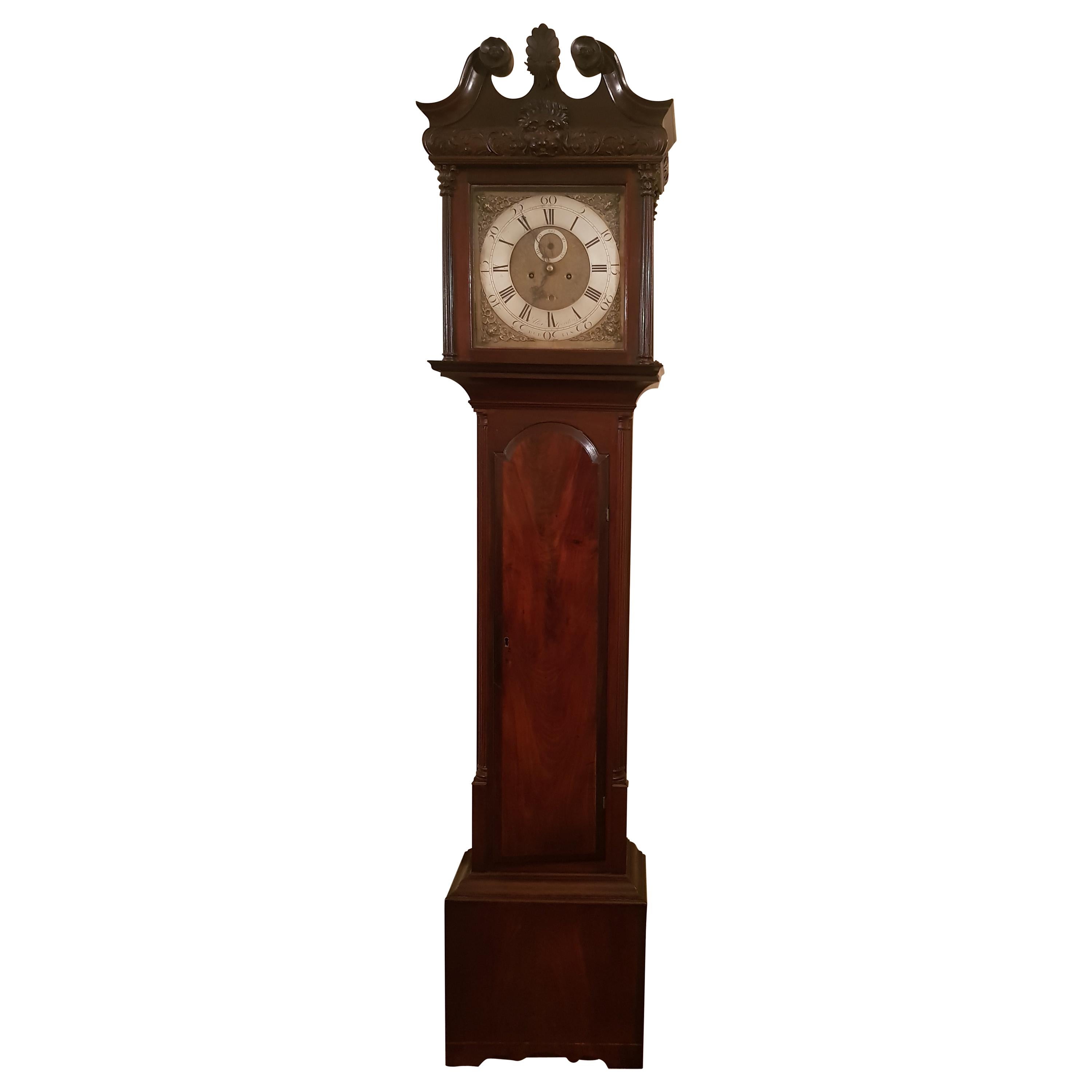 Fine Irish George 111 Mahogany Longcase Clock by Alex Gordon Dublin, circa 1760 For Sale