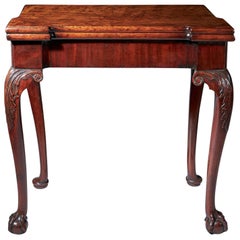 Antique Fine Irish Mid-18th Century Carved Mahogany Console Card Table