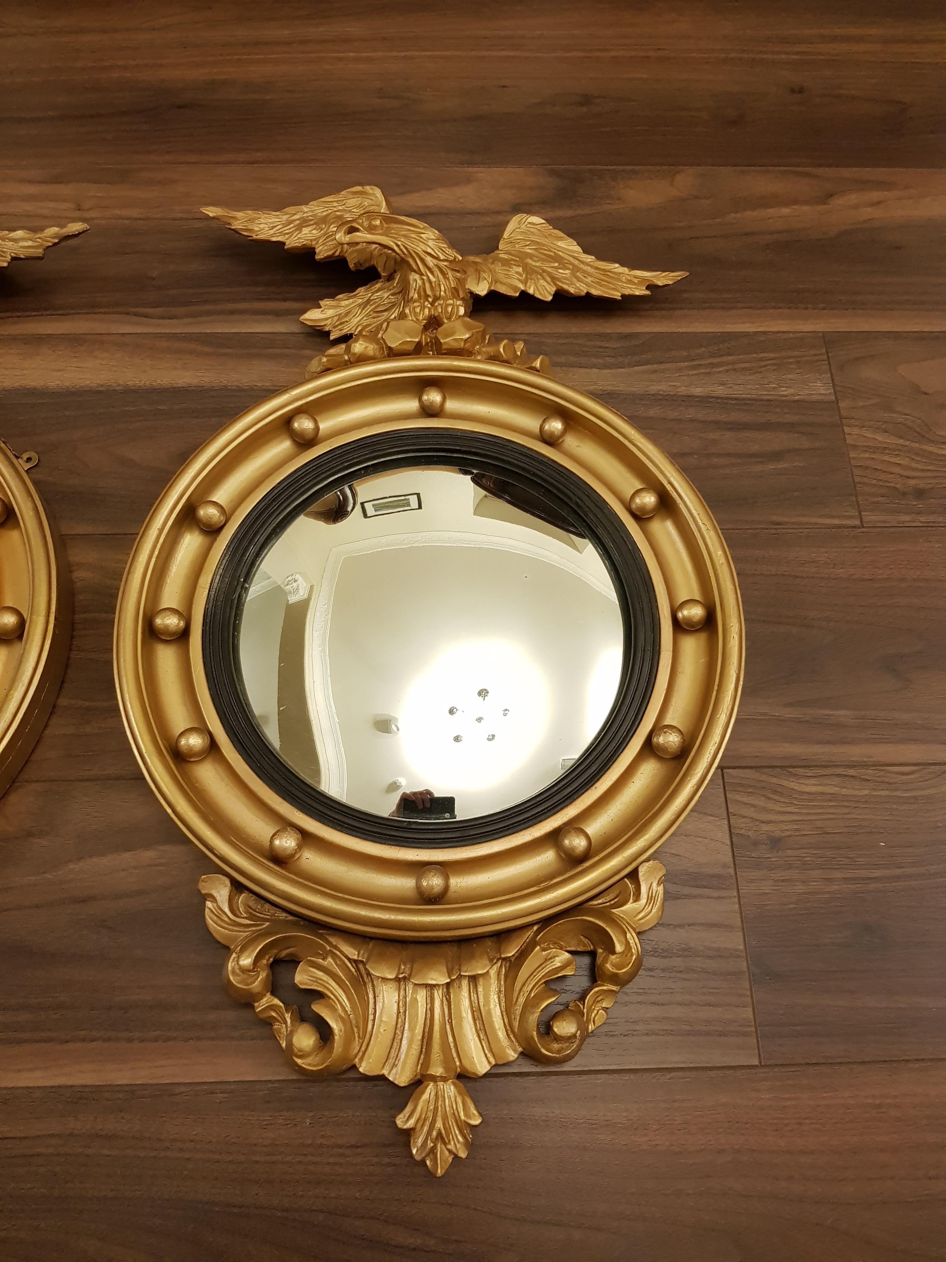 Fine Irish Pair of 19th Century Gilt Convex Mirrors For Sale 7