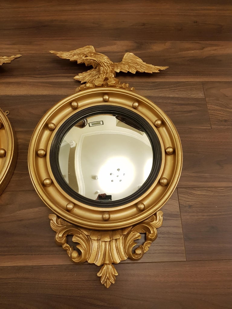Fine Irish Pair of 19th Century Gilt Convex Mirrors For Sale at 1stDibs
