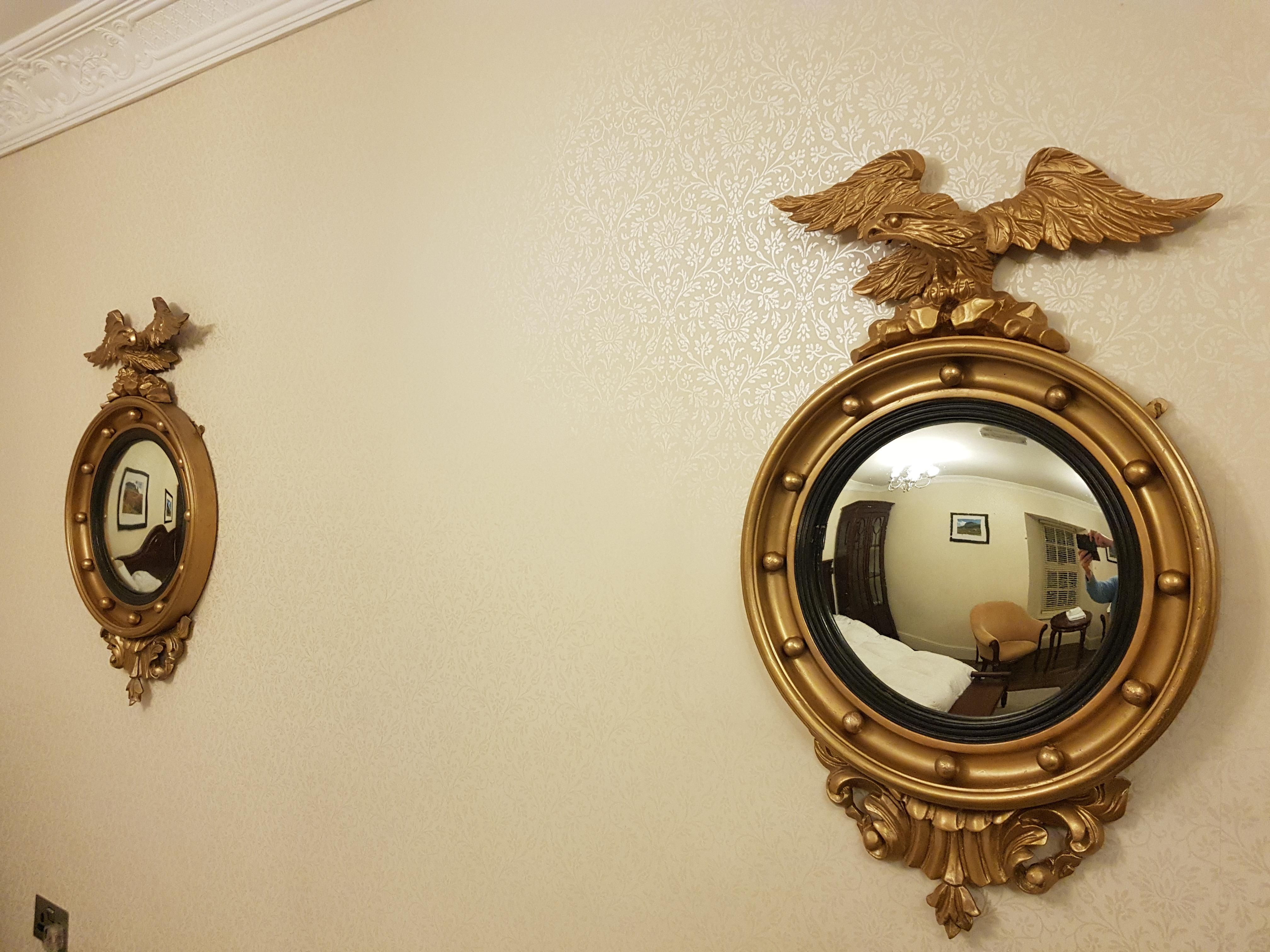 Giltwood Fine Irish Pair of 19th Century Gilt Convex Mirrors For Sale