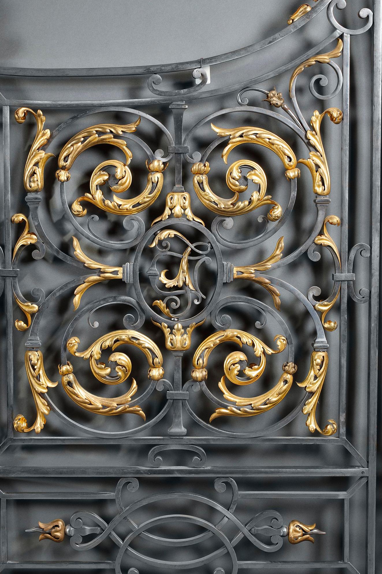 French Fine Iron and Gilded Bronze Gate, Attributed to Gabriel Davioud, France, C 1860 For Sale