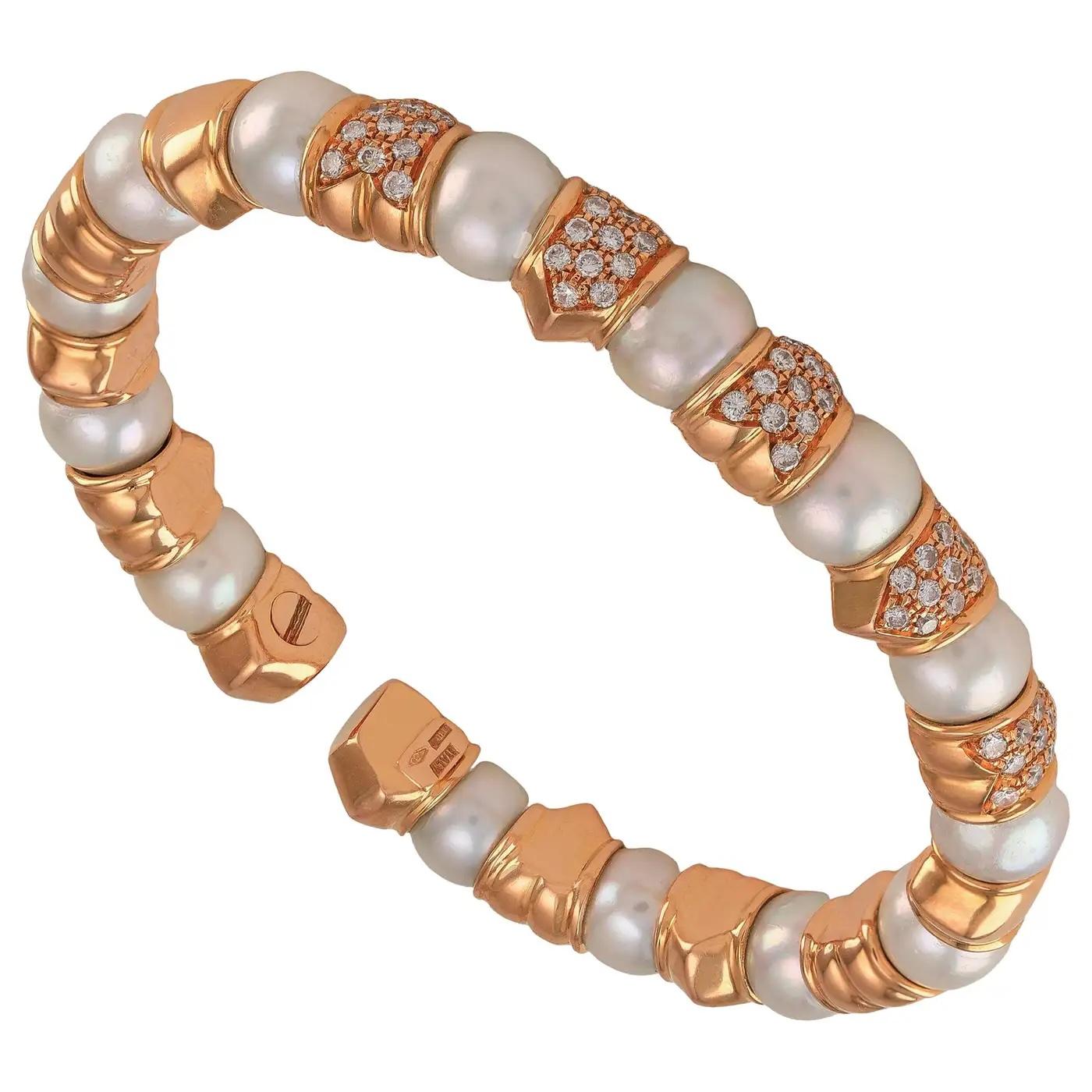 Artiste Bracelet empilable en or rose 18 carats et perles avec diamants en vente