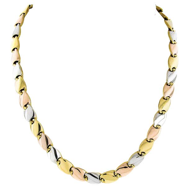 Fine Italian 18k Tri Color Gold Polished Reversible Curved Link Chain ...
