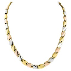 Fine Italian 18k Tri Color Gold Polished Reversible Curved Link Chain Necklace