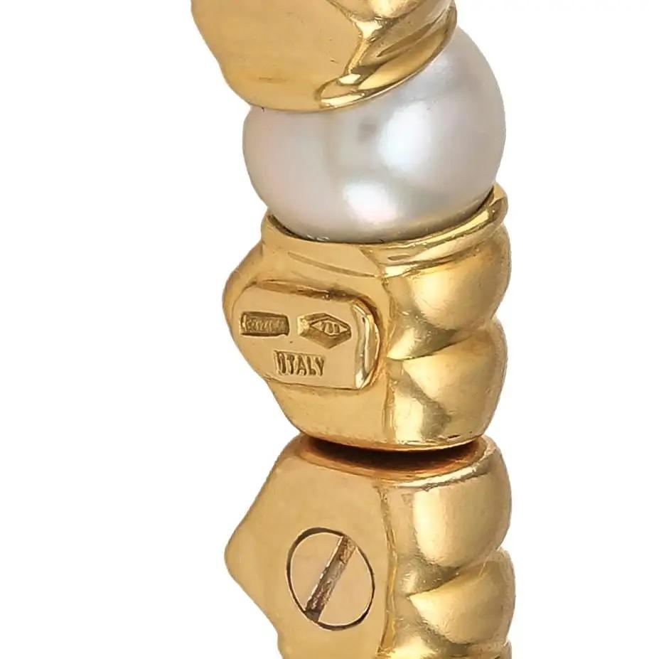 Bracelet empilable en or jaune 18K, perles et diamants Excellent état - En vente à Great Neck, NY