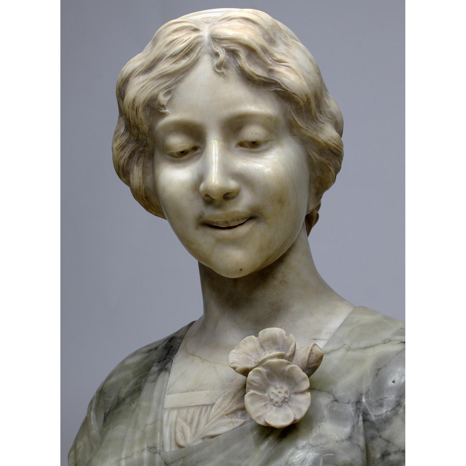 Fine Italian 19th-20th Century Carved Two-Color Alabaster Bust of a Young Beauty For Sale 4