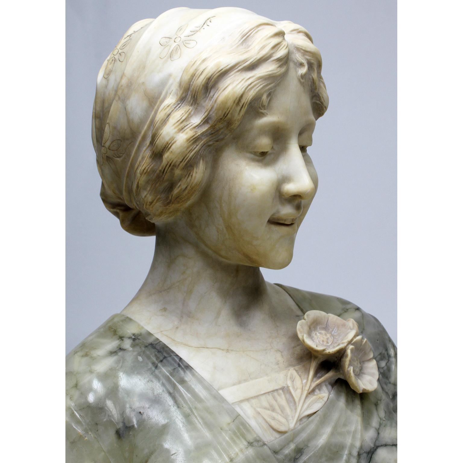 Fine Italian 19th-20th Century Carved Two-Color Alabaster Bust of a Young Beauty For Sale 5