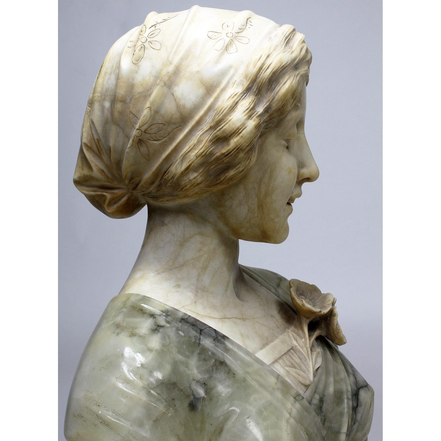 Fine Italian 19th-20th Century Carved Two-Color Alabaster Bust of a Young Beauty For Sale 6