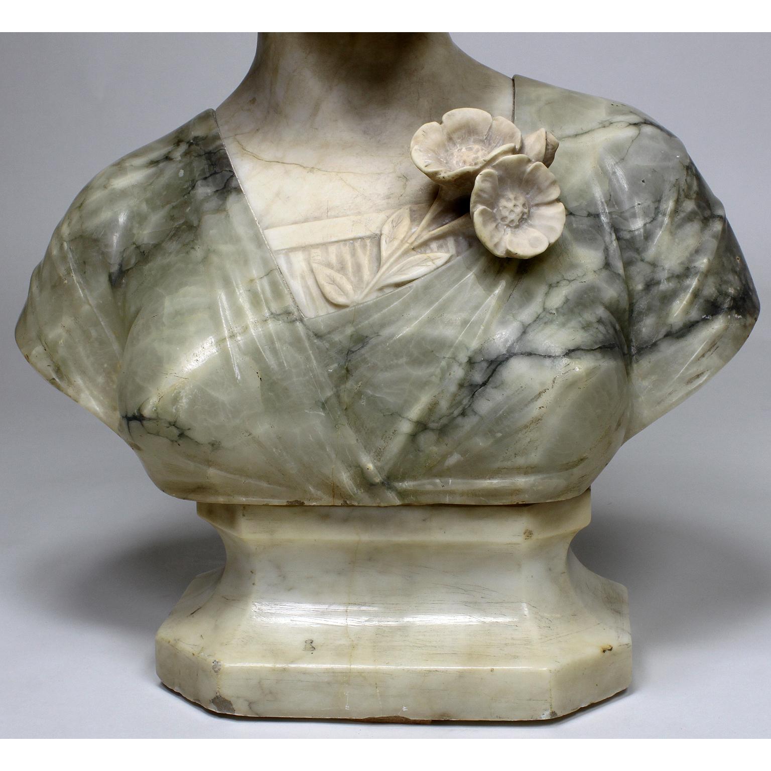 Fine Italian 19th-20th Century Carved Two-Color Alabaster Bust of a Young Beauty For Sale 7