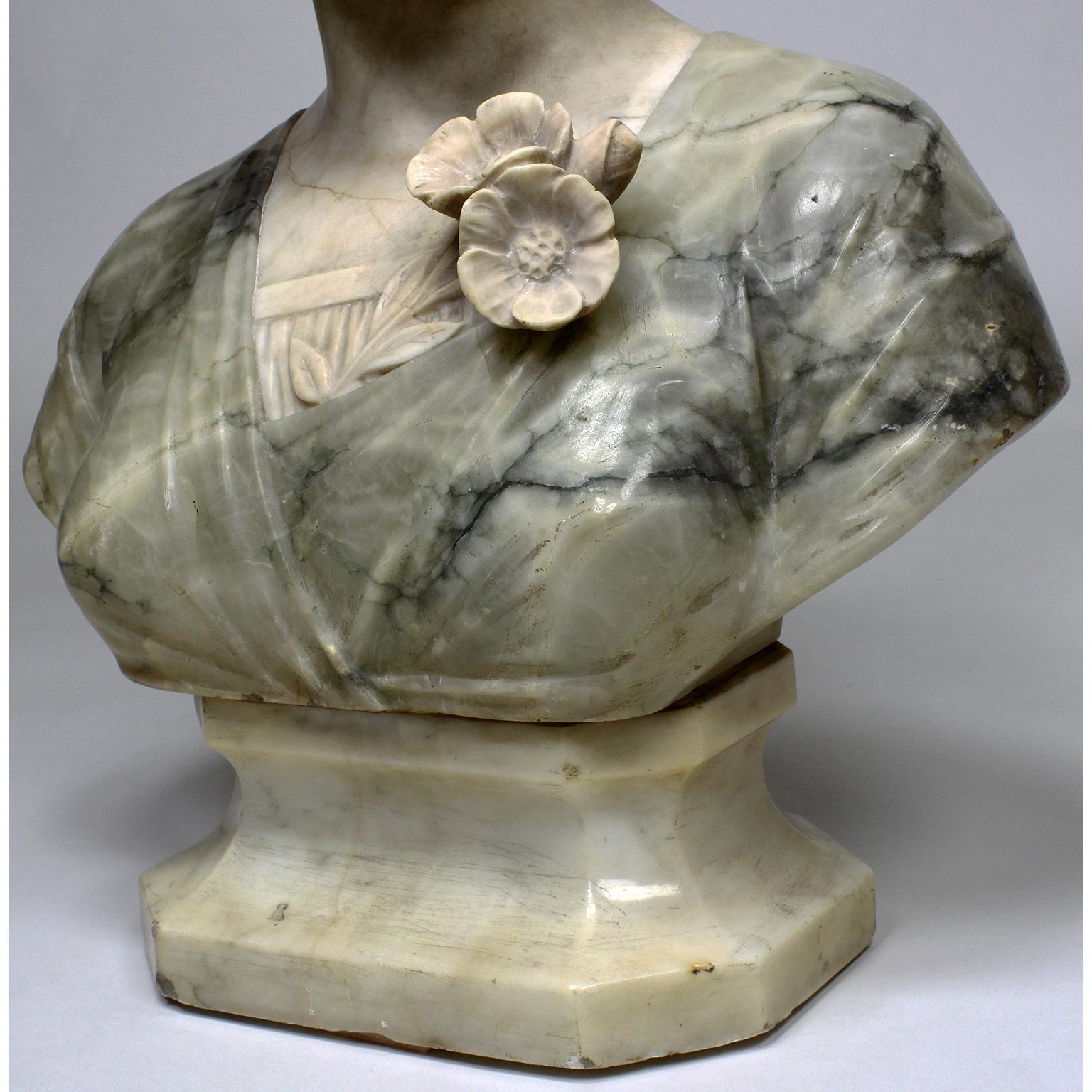 Fine Italian 19th-20th Century Carved Two-Color Alabaster Bust of a Young Beauty For Sale 8