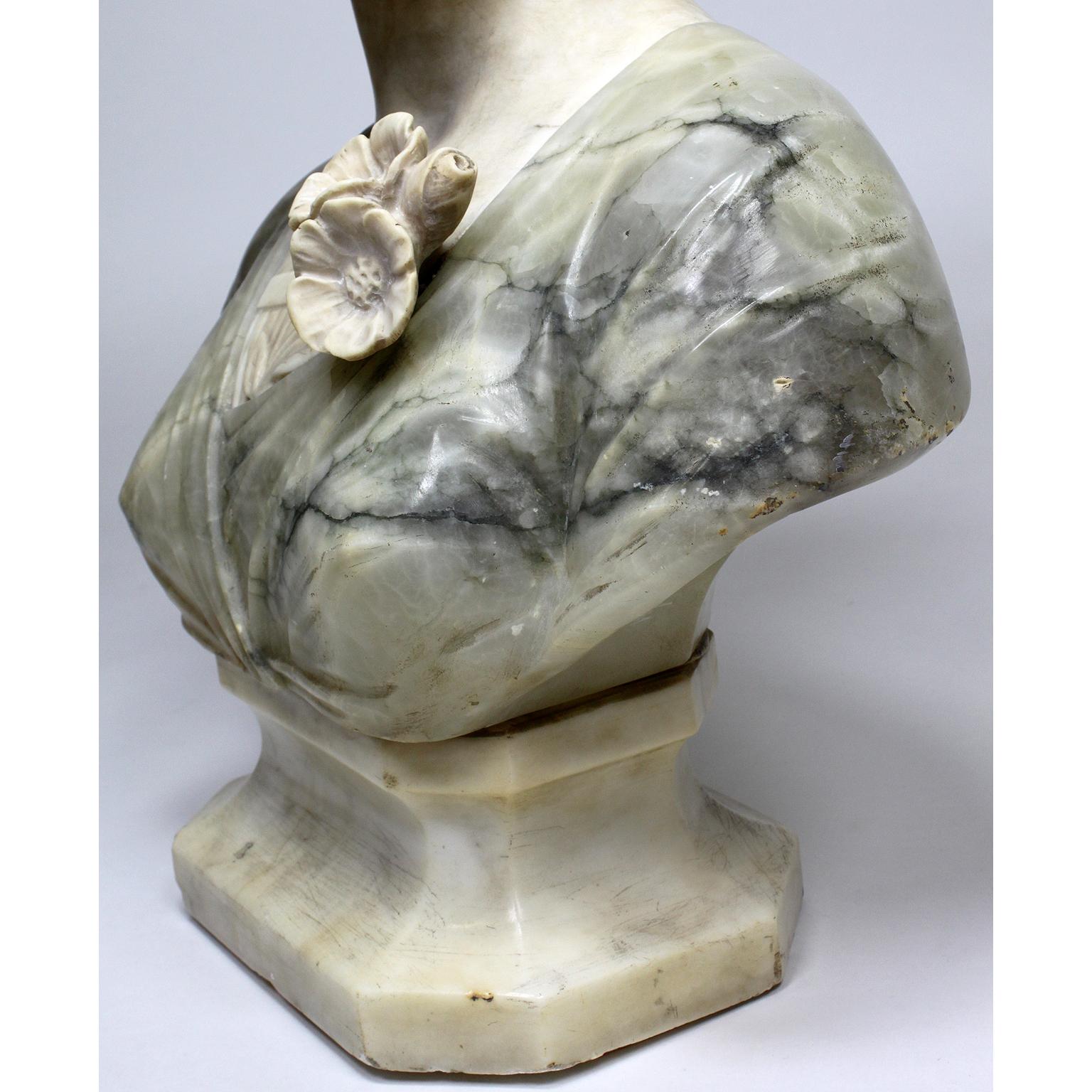 Fine Italian 19th-20th Century Carved Two-Color Alabaster Bust of a Young Beauty For Sale 9